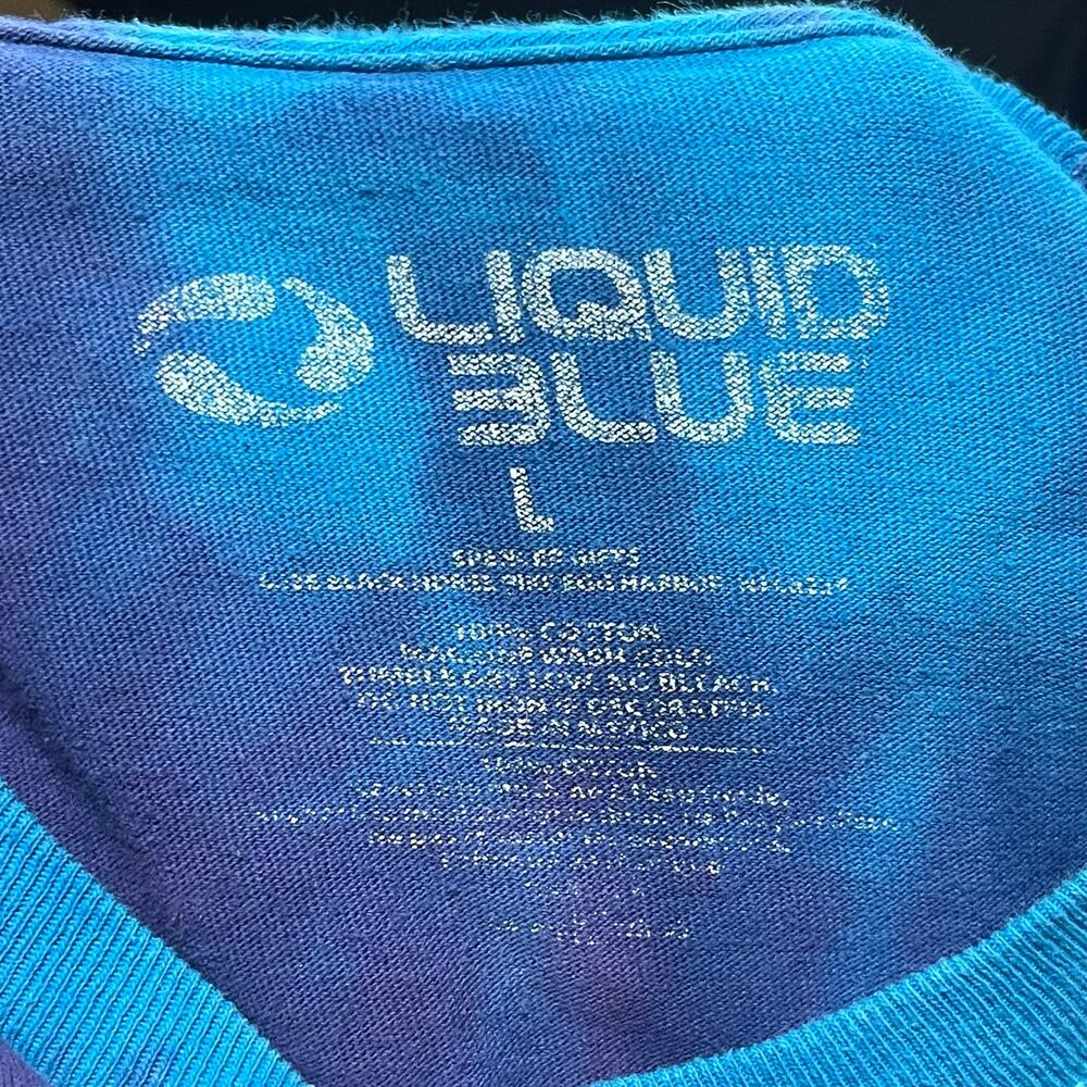 Liquid Blue Shirt Mens L Blue Tie Dye Cheshire Cat Alice Wonderland Psychedelic - Picture 4 of 5